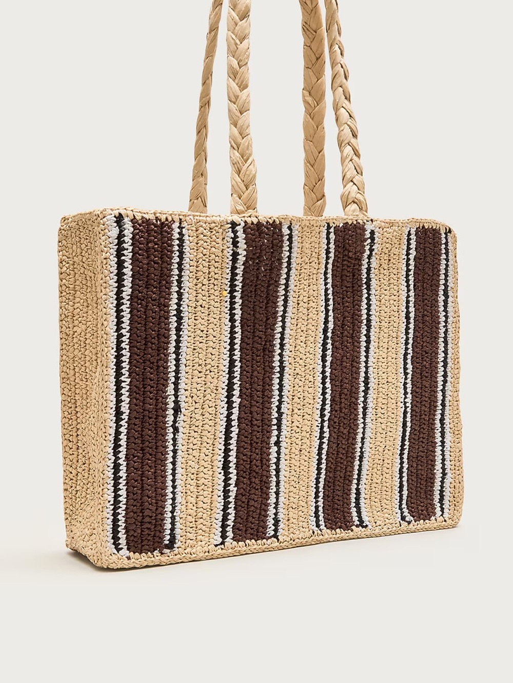 NWT: J. Crew Striped Woven Tote in Beige, Brown and Black - Picture 4 of 9